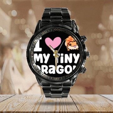 Discover I Love My Tiny Dragon Reptile Pogona Lizard Calendar Steel Band Watch