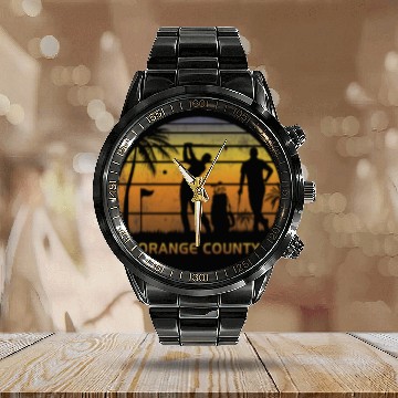Discover Retro Orange County Golf Golfing Fan Golfer Gift Calendar Steel Band Watch