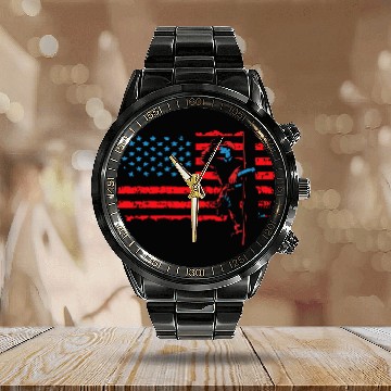 Discover Lineman Electrician US Flag Gift For Men And Women Calendar Steel Band Watch