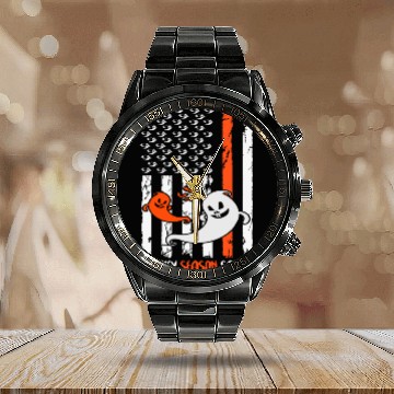 Discover Groovy Halloween Spooky Season Squad US Flag Calendar Steel Band Watch