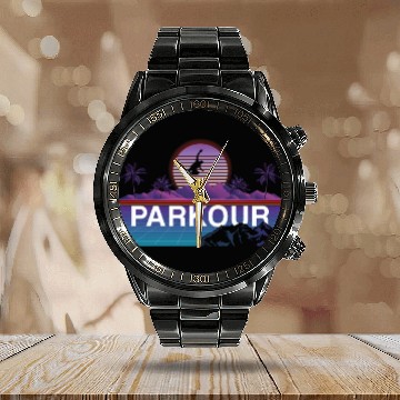 Discover Parkour Free Running Traceur 80s Calendar Steel Band Watch