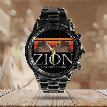 Discover Retro Zion National Park US Vintage Utah Adventure Calendar Steel Band Watch