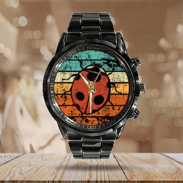 Discover Retro Vintage Ladybug Animal Insect Lover Ladybird Calendar Steel Band Watch