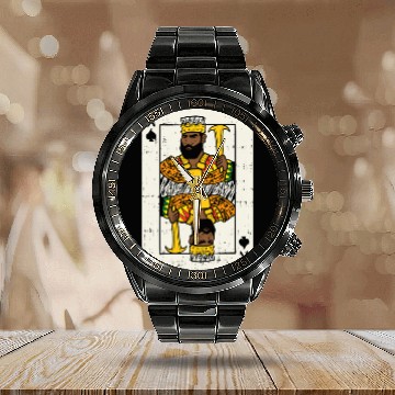 Discover Mens African King Card Black Pride BLM Couple Matc Calendar Steel Band Watch
