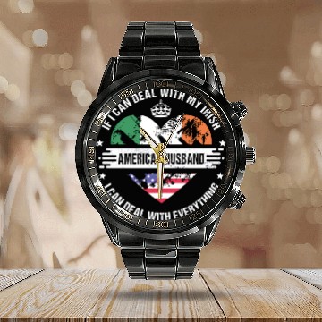 Discover Ireland American Husband Heritage Flags Calendar Steel Band Watch