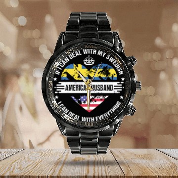 Discover Sweden American Husband Heritage Flags Calendar Steel Band Watch