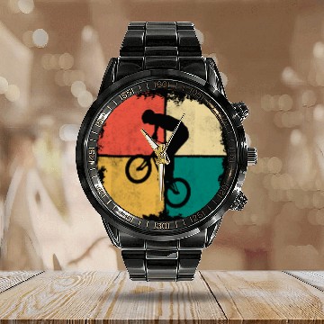Discover BMX Bike Stunts Retro Design Bicycle Riders BMX Calendar Steel Band Watch