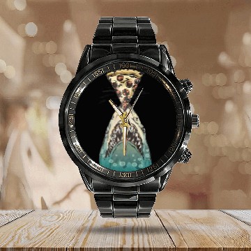 Discover Shark Funny Pizza Food Ocean Nature Wilderness Calendar Steel Band Watch