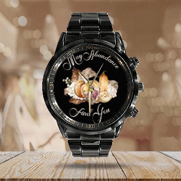 Discover Autumn Abundance Quote Pumpkin Nature Calendar Steel Band Watch