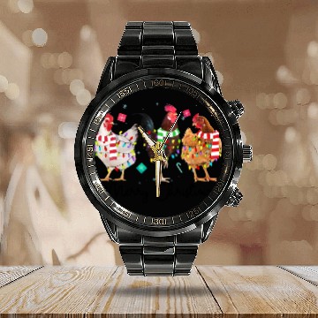 Discover Merry Christmas Funny Chicken With Christmas Light Calendar Steel Band Watch
