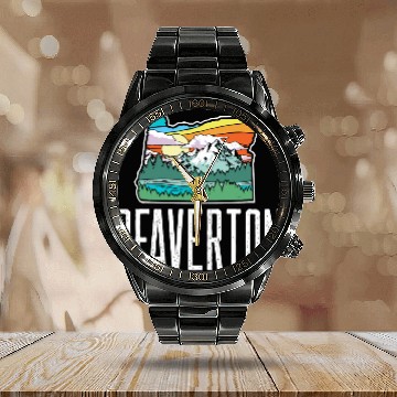 Discover Beaverton Vintage Oregon Nature Outdoors Retro Gra Calendar Steel Band Watch