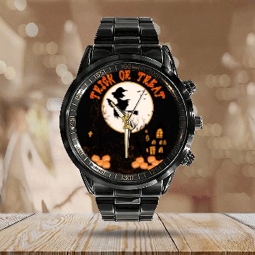 Discover HAPPY HALLOWEEN TRICK OR TREAT Calendar Steel Band Watch