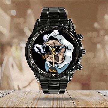 Discover Pug King Smoker Gift Calendar Steel Band Watch