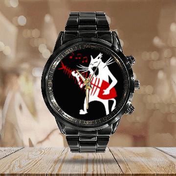 Discover Cat Playing Guitar Music Lover Rock Roll Christmas Calendar Steel Band Watch