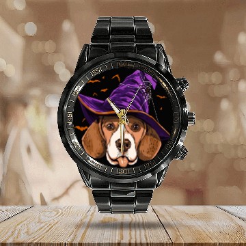 Discover Beagle Dog Witch Funny Halloween Dog Lover Calendar Steel Band Watch