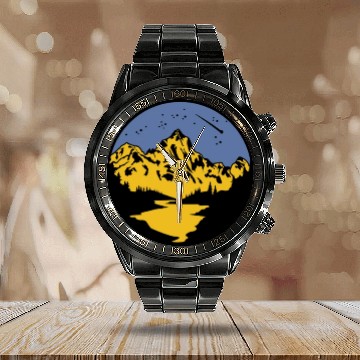 Discover Nature Lover Midnight Sky Hiking Camping Outdoor Calendar Steel Band Watch
