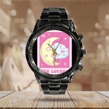 Discover Coquette Aesthetic Pink Tarot Card The Lovers Calendar Steel Band Watch