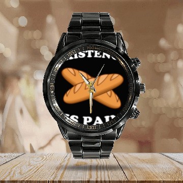 Discover Existence Is Pain Funny French Bread Baguette Calendar Steel Band Watch