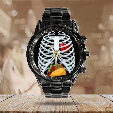 Discover Funny Taco Skeleton Rib Cage Dad Halloween Costume Calendar Steel Band Watch