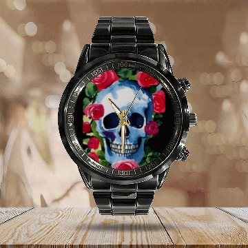 Discover Skull and Roses - Garden Of Roses Calendar Steel Band Watch