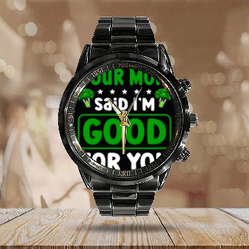 Discover Your Mom Said I'm Good For You Vegan Broccoli Calendar Steel Band Watch