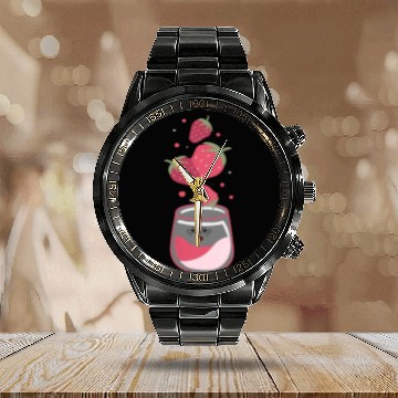 Discover Delicious Strawberry juice Calendar Steel Band Watch