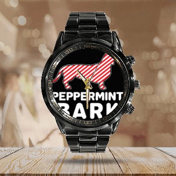 Discover Christmas Dog Peppermint Bark Dachshund Funny Calendar Steel Band Watch