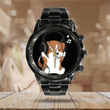 Discover Music Lover Beagle Calendar Steel Band Watch