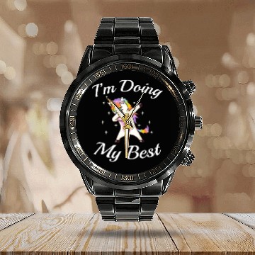 Discover Unicorn Dabbing Motivational I'm Doing My Best Calendar Steel Band Watch