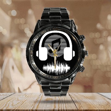 Discover musica headphones novelty fun style 80s song Calendar Steel Band Watch