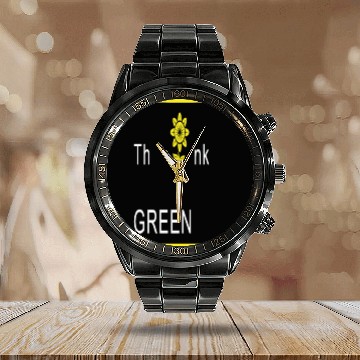 Discover Think Green Green Earth Calendar Steel Band Watch