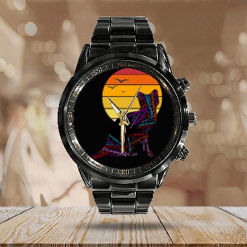 Discover Black Cat at Sunset Calendar Steel Band Watch
