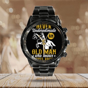 Discover Old Man Barrel Racing Rodeo Equestrian Horse Calendar Steel Band Watch