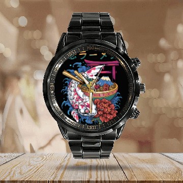 Discover Ramen Koi Fish Japan Tokyo Kawaii Calendar Steel Band Watch