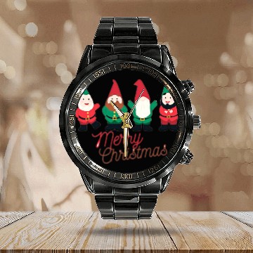 Discover Christmas Funny Gnomes Calendar Steel Band Watch