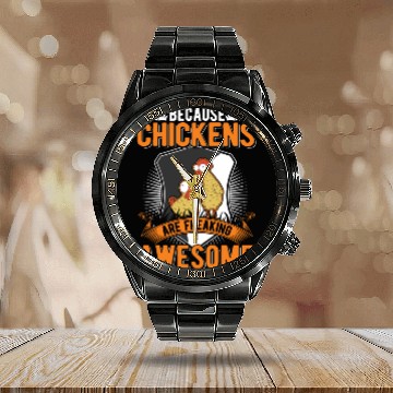 Discover Chickens Farmer Chicken Coop Calendar Steel Band Watch