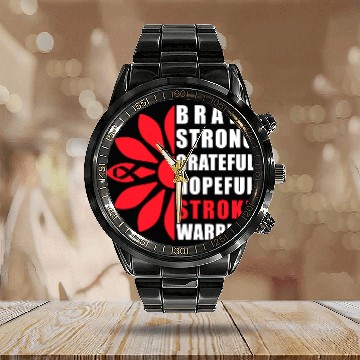 Discover Stroke Awareness Brave Strong Grateful Stroke Calendar Steel Band Watch