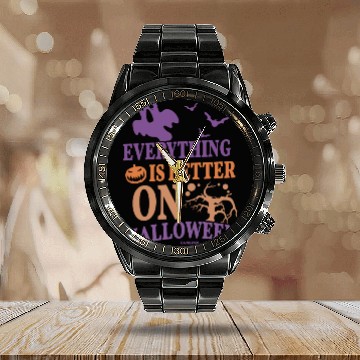 Discover Everything is better on Halloween Calendar Steel Band Watch