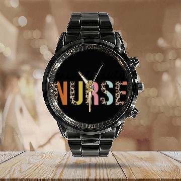 Discover Private-Duty Nurse Leopard Print Registered RN Calendar Steel Band Watch