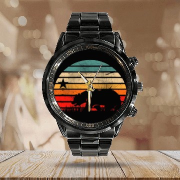 Discover California Bear Calendar Steel Band Watch