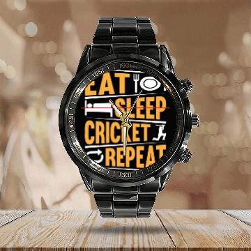 Discover Eat Sleep Cricket Repeat - Playing Cricket Player Calendar Steel Band Watch