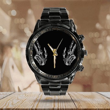 Discover Skeleton Hand Calendar Steel Band Watch