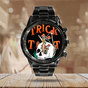 Discover Trick or Treat People With Kindness Skeleton Hallo Calendar Steel Band Watch
