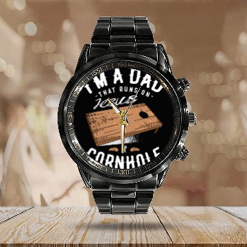 Discover A Dad That Runs On Jesus And Cornhole Christian Calendar Steel Band Watch