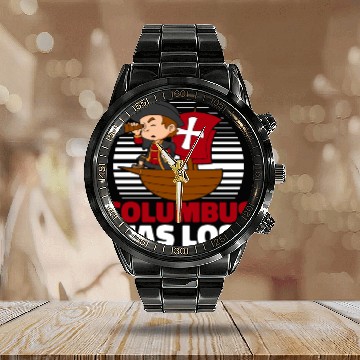 Discover Columbus Day 1492 Calendar Steel Band Watch