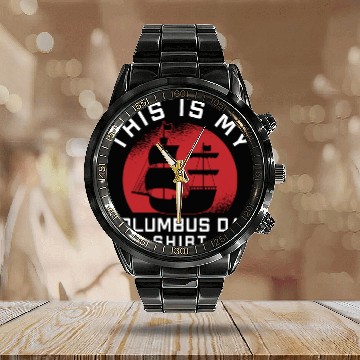 Discover Columbus Day 1492 Calendar Steel Band Watch