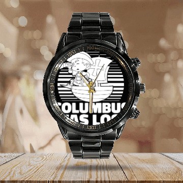 Discover Columbus Day 1492 Calendar Steel Band Watch