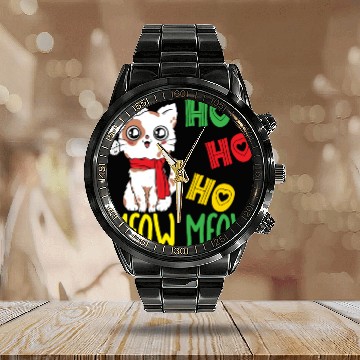 Discover Cat Whisperer Christmas Day Cat Lover Kitty Meow Calendar Steel Band Watch