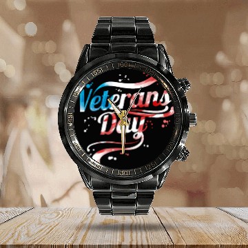 Discover US Flag Colored Logo For Veterans Day Calendar Steel Band Watch