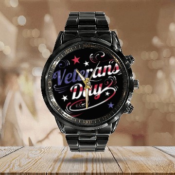 Discover US Flag Colored Logo For Veterans Day Calendar Steel Band Watch